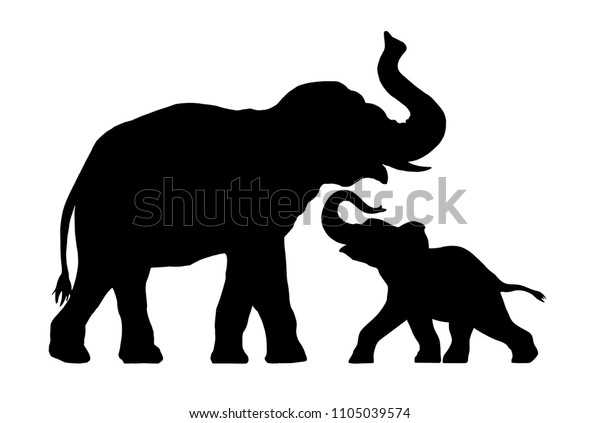 Silhouette D Elephant Avec Bebe Elephant Image Vectorielle De Stock Libre De Droits