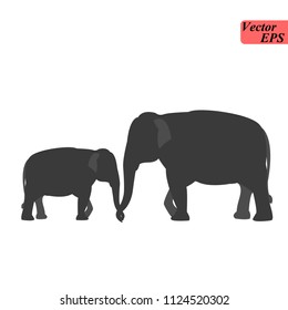 silhouette of elephant with baby elephant. Cow elephant with young elephant eps 10