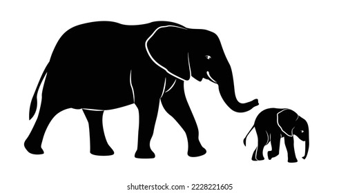 silhouette of an elephant with a baby elephant-vector illustration