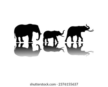 Silhouette de elefante con elefante bebé. Conjunto de siluetas vectoriales editables de elefantes africanos en varias poses. Conjunto de elefantes de silueta, íconos animales, vida silvestre, animales forestales