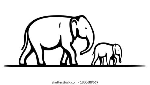 silhouette of an elephant and baby elephant. simple vector illustration isolated on white background