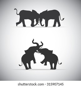 Silhouette elephant battle