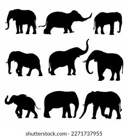 silhouette of elephant Bundle icon black white	