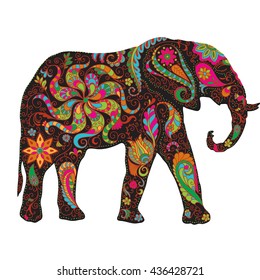  The silhouette of the elephant, collected from hand drawn elements of a flower ornament.