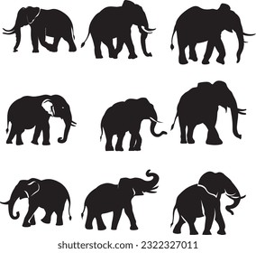 silhouette elephant collection set vector. elephant vector illustration set
