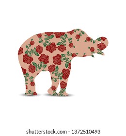  Silhouette of elephant with color  flowers (roses) using traditional Ukrainian embroidery elements.