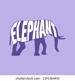 Silhouette of the elephant composed of abstract stretched letters