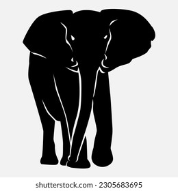 silhouette of an elephant front view. vector illustration. black and white.