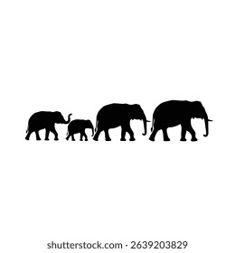 Silhouette: Elephant Herd Walking in Line - Majestic Journey