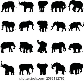 Silhouette Elephant Icon Set Bundle