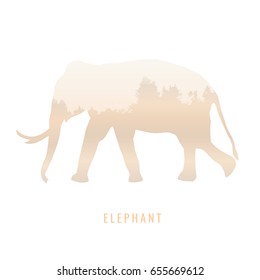 silhouette of a elephant Inside the pine forest, bright colors /animal / park / vector illustration on white background. logo, symbol