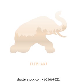 silhouette of a elephant Inside the pine forest, bright colors /animal / park / vector illustration on white background. logo, symbol