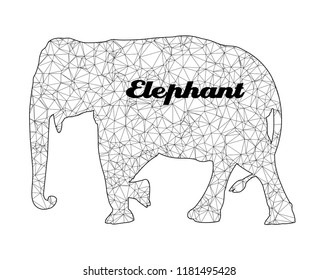 Silhouette of elephant. Linear graphics.