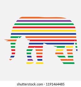Silhouette of elephant from lines of different colors