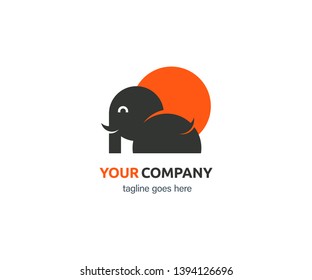 silhouette Elephant logo / modern elephant logo design with sun aspect