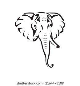 Silueta de bozal de elefante pintada de negro con diferentes líneas sobre fondo blanco. El diseño es adecuado para la decoración, el logotipo, el tatuaje, la insignia, la pancarta y la impresión de camisetas. Ilustración aislada del vector