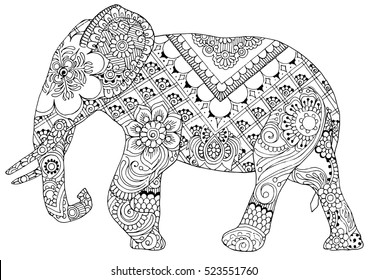 silhouette of an elephant painted ornaments in the style of mihendi