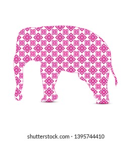 Silhouette of elephant with pink ethnic ornament.