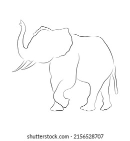 Silhouette of an elephant with a raised trunk in the style of minimalism. The design is suitable for decor, logo, tattoos, printing on t-shirts and clothes, scrapbooks, symbol. Isolated vector