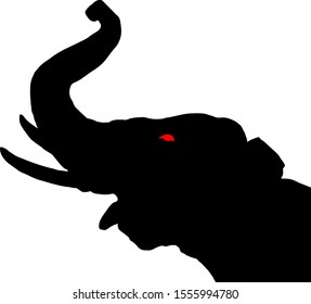 Silhouette of a elephant raising its trunk. Vector illustration.