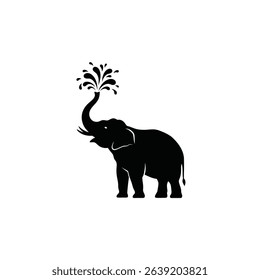 Silhouette: Elephant Spraying Water from Trunk - Playful