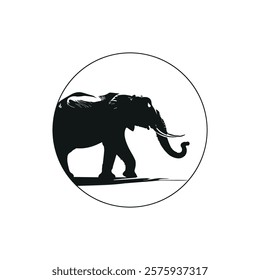 Silhouette of an Elephant Stepping Meaningfully