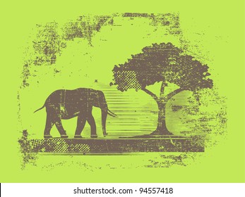 silhouette of elephant and tree