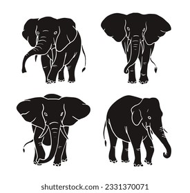 Ilustración vectorial de Silhouette Elephant compuesta por tres imágenes