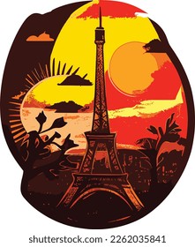 Silhouette of elfel tower at sunset. Vector image..