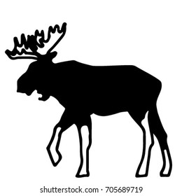 A silhouette of an elk in black and white, a logo with an elk, a symbol with an elk, one of the symbols of Sweden and of some american states (Alaska, Maine). Isolated vector illustration.