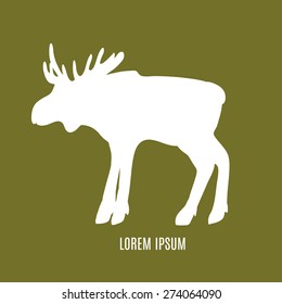 Silhouette of elk on green background.