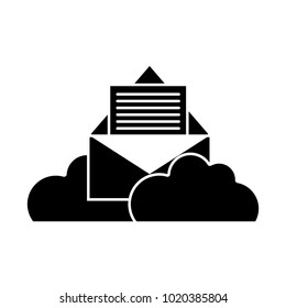 silhouette e-mail letter with document information and clouds