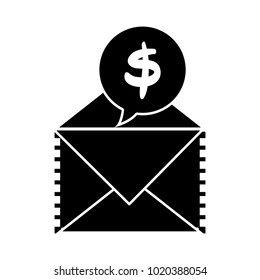 silhouette e-mail text message and chat bubble with dollar symbol