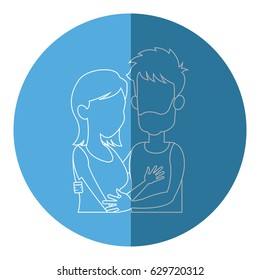 silhouette embracing couple relationship blue icon