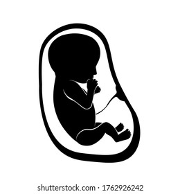 Silhouette of the embryo in the womb. A child in the stomach of a pregnant woman. Flat vector illustration isolated on the white background.