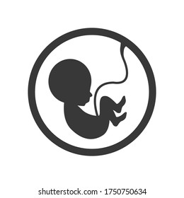 silhouette of an embryo in the womb with an umbilical cord isolated on a white background. Vector illustration