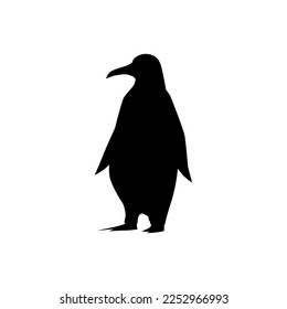 Silhouette of emperor penguin, flat vector illustration isolated on white background. Black shadow of marine bird. Aquatic flightless bird icon.