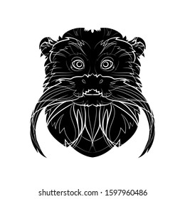 Silhouette of a Emperor tamarin (head). Graphic drawing. Vector illustration.