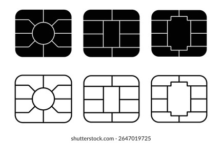 Silhouette of EMV chip, EMV chip icon vector set. Sim card icon vector set. Silhouette of mobile sim symbol and sign. Dual sim card icon vector illustration.