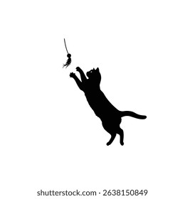 Silhouette: Energetic Cat Leaping for Toy  Playtime Fun