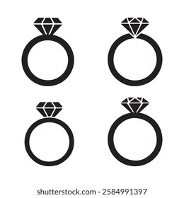 Silhouette of an engagement ring,Diamond Ring icon. Wedding ring Cutting File. Cut File. Engagement Ring Silhouette vector 