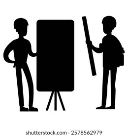 Silhouette of an Engineer and Architect Working on a Blueprint