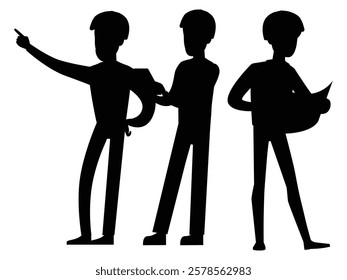 Silhouette of an Engineer and Architect Working on a Blueprint