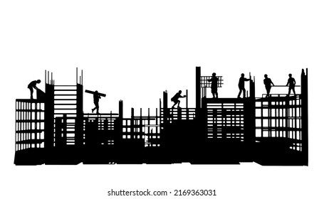 Silhouette of engineer and construction team working at site.Vector illustration  