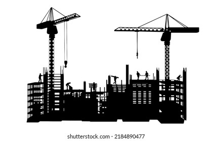 Silhouette of engineer and construction team working at site.Vector illustration