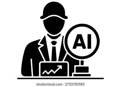 silueta de un ingeniero observando una IA y un gráfico ascendente