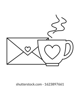 silhouette of envelope closed with cup coffe vector illustration design