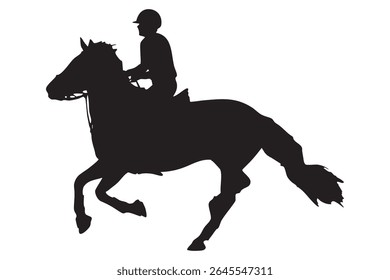Silhueta de cavaleiro equestre em cavalo galopante isolado no fundo branco