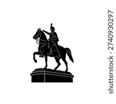 Silhouette of the equestrian statue of Andrew Jackson, a historical monument in a park