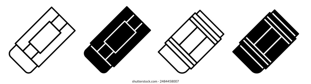 Silhouette of eraser icon illustration on white background. Eraser icon set for business. Stock vector.